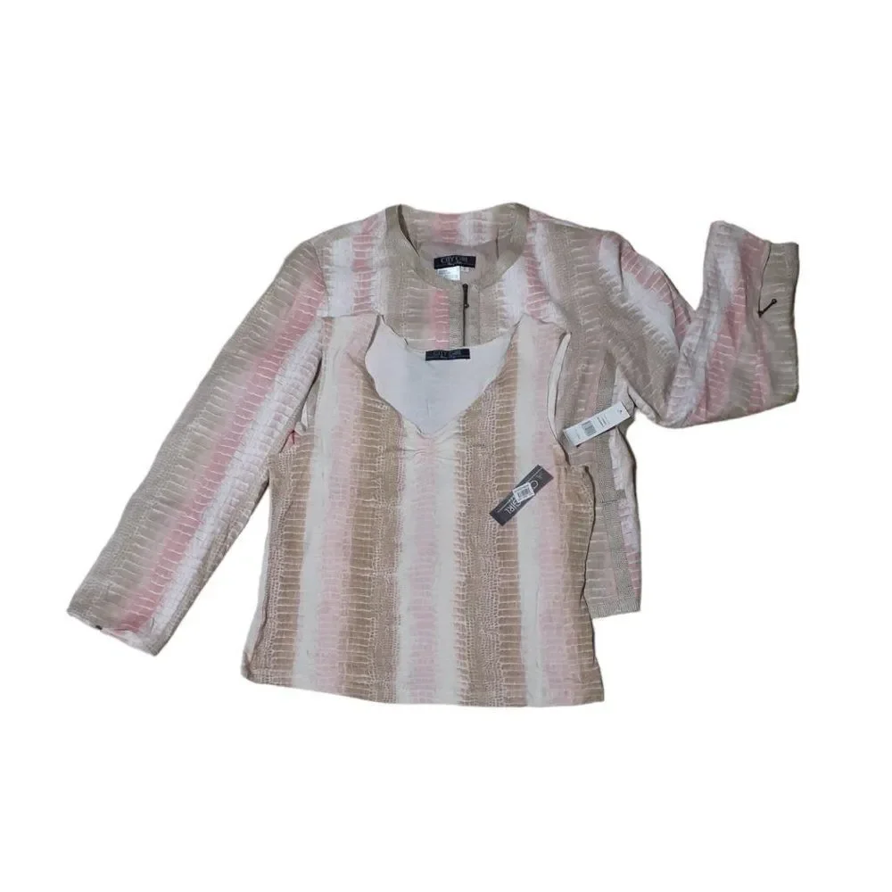 City Girl 2 Pc Women's set Jacket & Blouse Snake Print Pink Multi Color Sz Large
